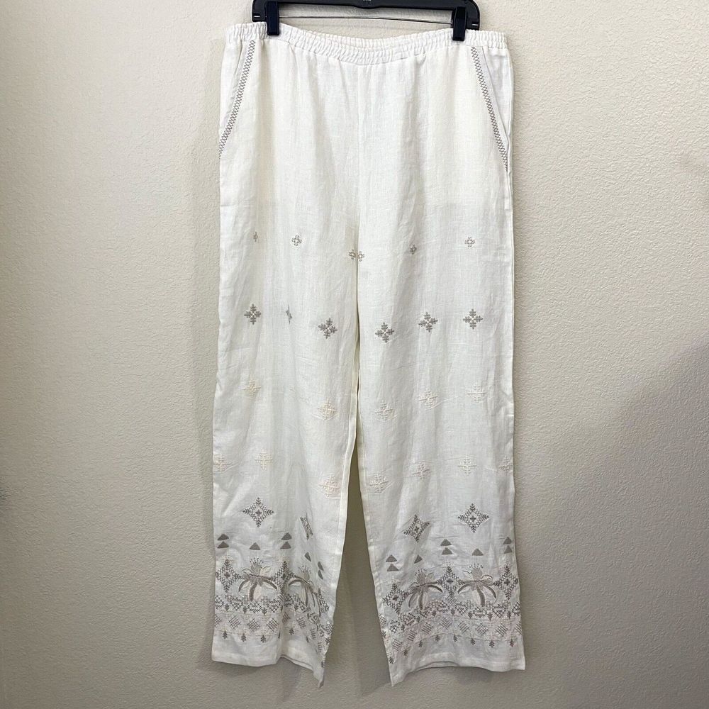 Sharon Young Pants Womens Size XL/XXL Wide Leg Linen Pullon Safari Foliage